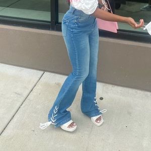 Lace up bell bottom jeans